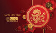 Year 2024 Happy Chinese New Year , year of the dragon banner template design with dragons, clouds and flowers background 