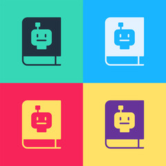 Poster - Pop art User manual icon isolated on color background. User guide book. Instruction sign. Read before use. Vector