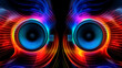 Abstract colorful sound speakers on a black background. Music concept.