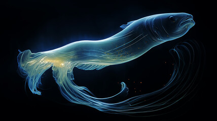Wall Mural - luminous fish transparent animal deep-sea creature fictional , light ocean depth, overlay layer isolated on black background