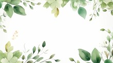 Hand Painted Foliage Pattern, Seamless Floral Print With Green Leaves, Watercolor Illustration Collection Isolated White Background Suitable For Wedding Invitation, Wallpapers, Textile Or Cover