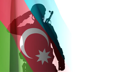 Wall Mural - Silhouette of a soldier with Azerbaijan flag on white background. EPS10 vector