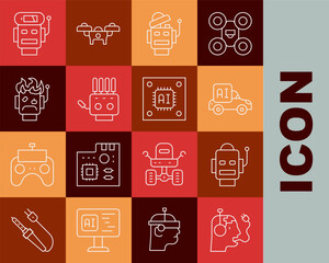 Poster - set line robot charging battery, autonomous smart car, mechanical robot hand, burned out, low charge