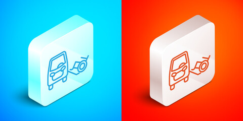 Canvas Print - Isometric line Disabled car icon isolated on blue and red background. Silver square button. Vector