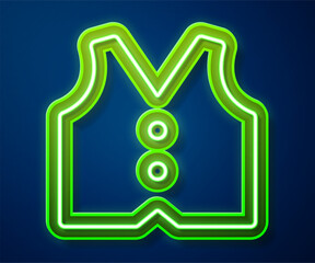 Poster - Glowing neon line Waistcoat icon isolated on blue background. Classic vest. Formal wear for men. Vector