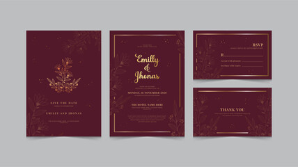 gold wedding invitation template set, gold floral wedding invite suite, printable elegant invite & r