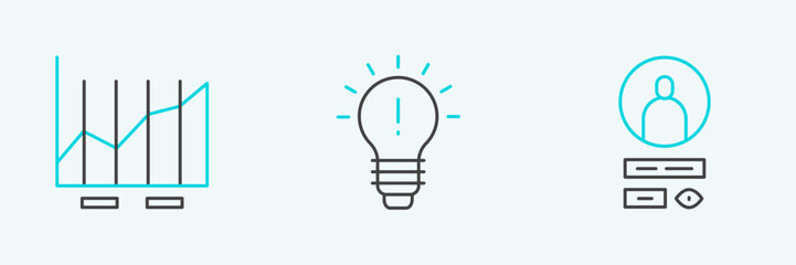 Fototapete - Set line Create account screen, Pie chart infographic and Light bulb with concept of idea icon. Vector