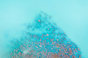 Wall Mural - aerial view. turquoise water. natural scenery in fall time. mountain river and trees. banff national