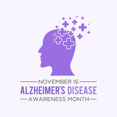 Sticker - Alzheimer's disease awareness month is observed every year in november. Vector template for banner, greeting card, poster with background. Vector illustration.