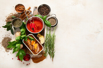 Poster - Colourful various herbs and spices for cooking.