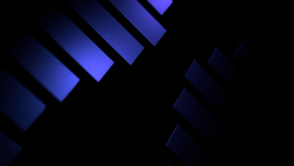 Poster - Blue and green stripes. Design. Black background with stripes that go down and up in different directions in 3d format.