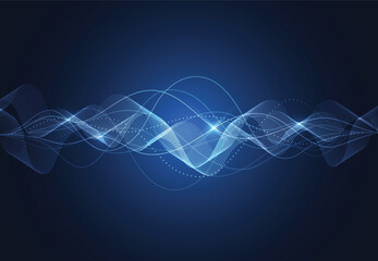 Wall Mural - Modern speaking sound waves oscillating dark blue light, Abstract technology background. Vector illustration