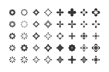 Geometric abstract brand identity flower icons. Set of asian style emblem. Chinese ornamental vector symbols.