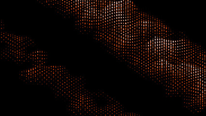 Poster - Black background with sprayed glitter. Design. Orange and white radiance scattering and drawing patterns in abstraction.