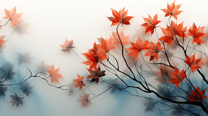 Wall Mural - white background with copy space yellow autumn leaves layer postcard.