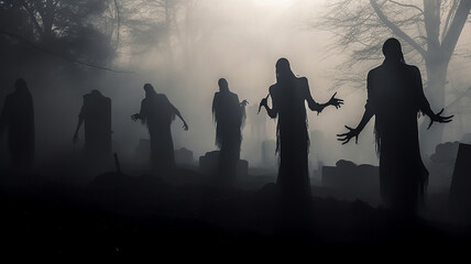 Wall Mural - fog and horror in the cemetery.