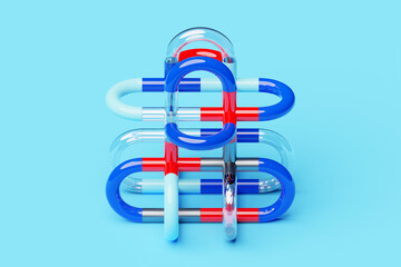 Poster - 3D illustration of a  colorful node on blue background. Fantastic  shape .Simple geometric shapes