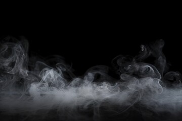 White smoke on black background. Mystical and moody vision. Enigmatic vapor. Minimalist beauty in dreamy ambiance. Mysterious abstraction. Ethereal fog on dark canvas