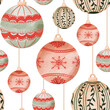 © masanyanka - Pattern with Christmas ball and snowflakes. Scandinavian vintage style. Digital watercolor illustration