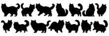 Cat Silhouettes Set, Large Pack Of Vector Silhouette Design, Isolated White Background