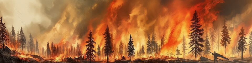 Wall Mural - forest fire landscape global warming catastrophe apocalypse nature. climate change. Generative AI