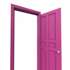 open isolated pink door closed 3d illustration rendering