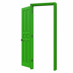 open green isolated door closed 3d illustration rendering