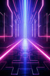 © Bisams - Motion speed neon light tunnel or corridor. Futuristic laser cyberspace perspective background.