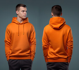 Wall Mural - Front and back view of an orange color hoodie mockup for design print