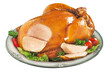 ave assada de festa acompanhado de salada isolado em fundo transparente - frango assado - peru assado