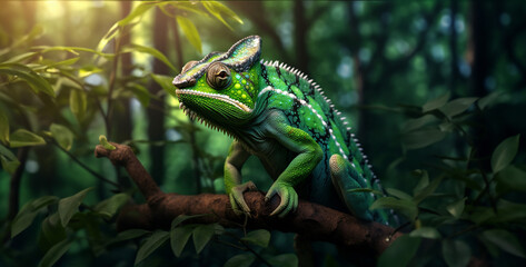 Wall Mural - green chameleon hanging on a tree hd wallpaper
