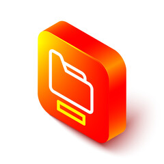 Poster - Isometric line Document folder icon isolated on white background. Accounting binder symbol. Bookkeeping management. Orange square button. Vector