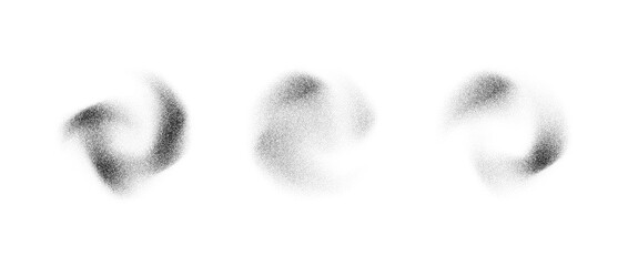Poster - Abstract fluid stippled gradient elements. Noise grain texture stains shape set. Black and white dotted spray forms and sand dust spots. Halftone splatter shades collection. Vector dot work splashes