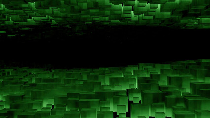 Poster - Black background with green and purple walls. Design. A moving tunnel inwards made in abstraction.