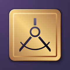 Poster - Purple Drawing compass icon isolated on purple background. Compasses sign. Drawing and educational tools. Geometric instrument. Gold square button. Vector