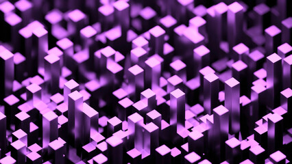 Poster - 3d metal columns move in space. Design. Space with 3d columns moving up and down. Metal cubic columns move in background space