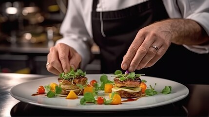 Wall Mural - Chef placing food.