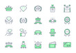 VIP line icons. Vector illustration include icon - benefit, ribbon, diamond, quality, crown, laurel, victory, star outline pictogram for privilege person program. Green Color, Editable Stroke