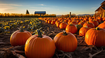 pumpkins on a pumpkin patch farm autumn fall festival with lights 