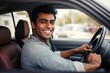 © Dangubic - Smiling Indian Man Behind the Wheel of a Car, Generative AI