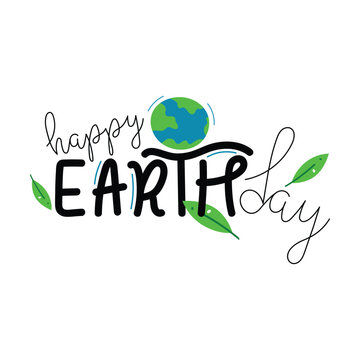 Hand Drawn Happy Earth Day Text Vector Design.
