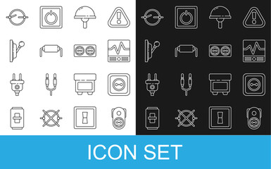 Poster - Set line Electrical outlet, measuring instruments, Light emitting diode, Resistor electricity, panel, circuit scheme and icon. Vector
