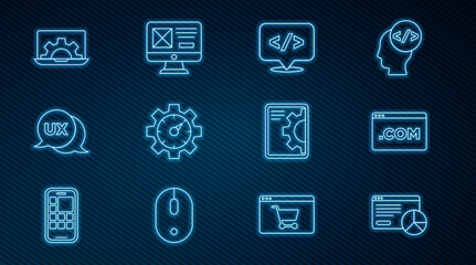 Poster - Set line Website statistic, UI or UX design, Front end development, and icon. Vector