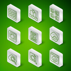 Aufkleber - Set line Cloud technology data transfer, Search concept with folder, Browser files, Server, Data, Web Hosting, Processor CPU, Folder tree, cloud computing and icon. Vector