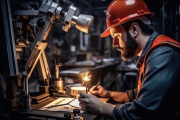 Poster - Engineer working at industry factory.