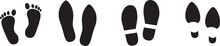 Vector design of footprints with different shoes isolated on a white background