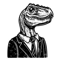 Wall Mural - dinosaur wearing a suit funny sketch
