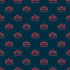 Wall Mural - Red line Humanitarian ship icon isolated seamless pattern on black background. Vector