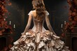 Victorian era bustle gown showcasing intricate lace and ribbons, Generative AI