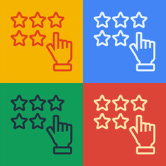Poster - Pop art line Five stars customer product rating review icon isolated on color background. Favorite, best rating, award symbol. Vector